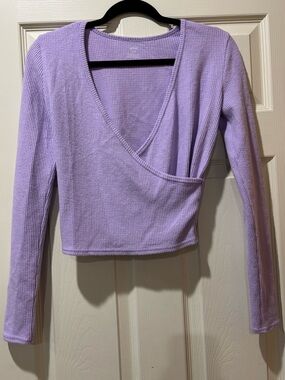 aerie Lavender Wrap-Front Long Sleeve Top